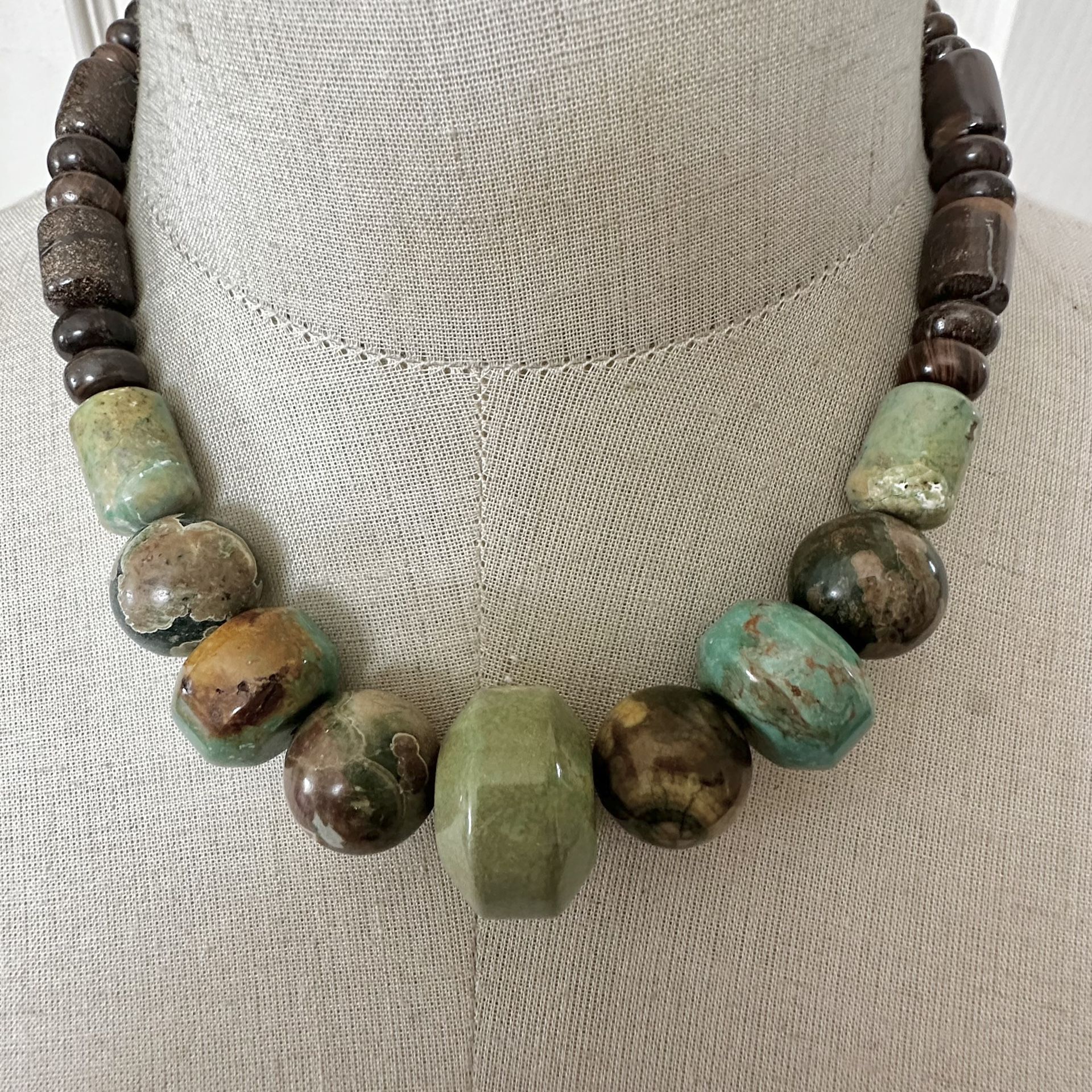Jay King Mine Finds Chunky Rainforest Jasper & Petrified Wood Necklace - Sterling Silver Clasp