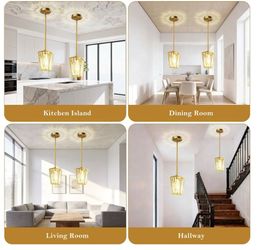 2 Pack Crystal Pendant Lights, Hanging Ceiling Lamp with Adjustable Height, Modern Pendant Lighting for Kitchen Island, Dining Table, Hallway