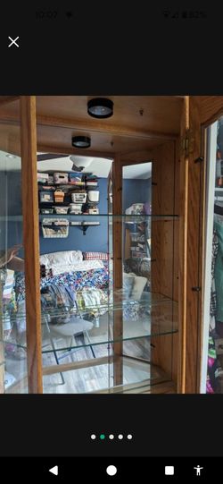 Solid Oak Curio Cabinet With Lights