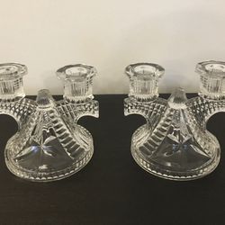 Vintage Federal Glass Set of 2 Candelabra Candle Holders