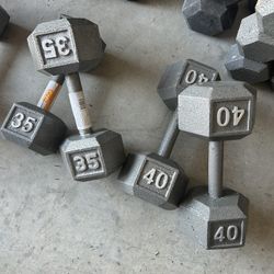 New pair of 35lb and 40lb iron dumbbells