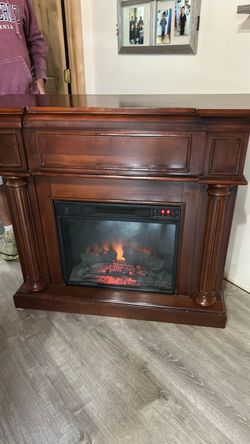 Electric Fireplace with Wood Mantel