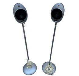 KEF HTS2001 Surround Sound Satellite Speakers x 2 with Stands Silver