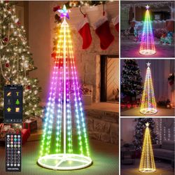 5FT Outdoor Christmas Tree Lights, Multicolor Prelit Smart Cone Christmas Tree with Star, Music Sync, App & Remote Control, LED Light Show Tree for In