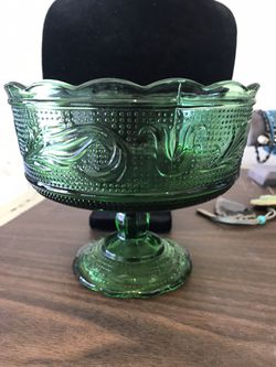 Carnival green glass fruit bowl.