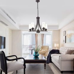 5-Light Bronze Chandelier with Clear Glass Shades