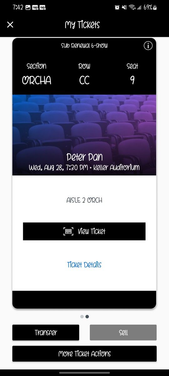 Broadway - Peter Pan Orchestra Tickets (x 2)