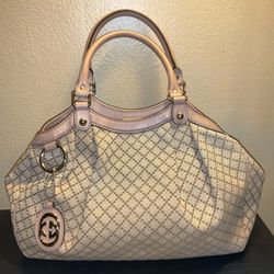 Gucci Sukey Diamanté Khaki Leather Trim And Canvas Tote