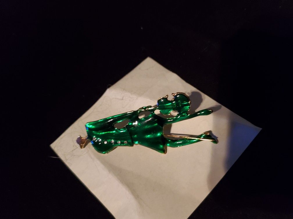 Green Tall Woman With Violin Pin