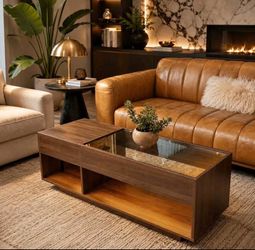 Modern LED Coffee Table with Glass Top & Power Outlet