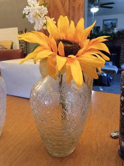 Clear Embossed Glass Flower Vase