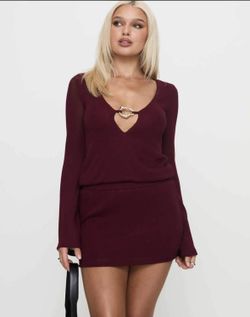 Princess Polly Women's Burgundy Mini Long Sleeve Dress