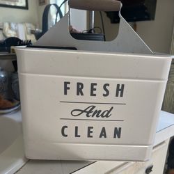 Farmhouse-Style Metal “Fresh and Clean” Caddy with Wooden Handle
