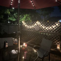 Patio Glass Table With 4 Chairs  And Solar LED Lighted  Patio Umbrella 