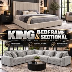 🌟Free delivery! Brand New Gray King Bedframe & Sectional Sofa Bundle