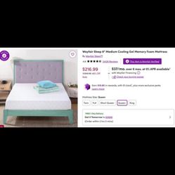 Wayfair Sleep Queen Cooling Gel Memory Foam Mattress