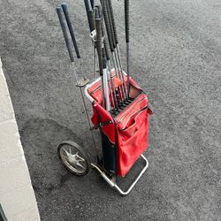 Vintage Golf Push Cart And Club Set