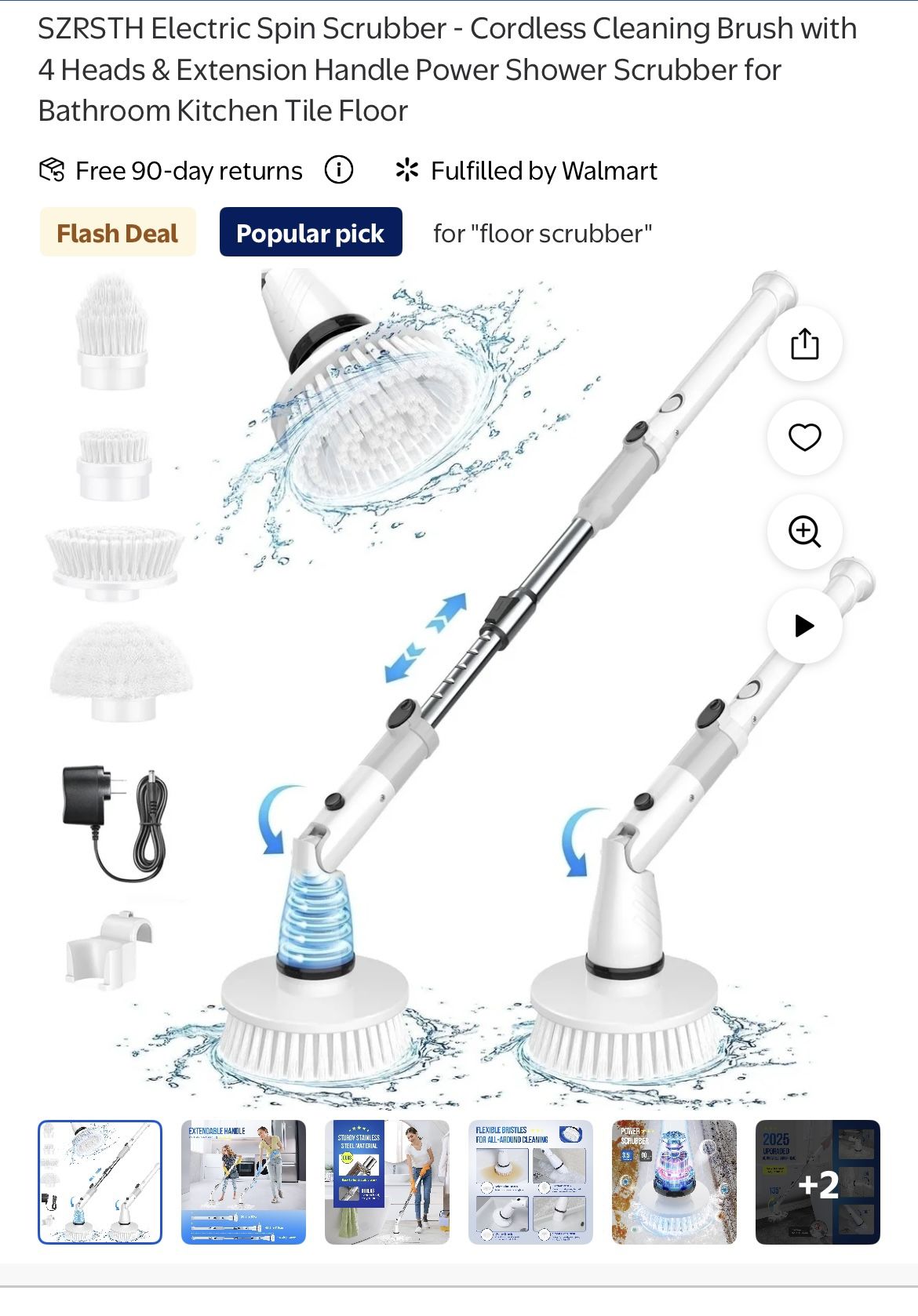 Electric Spin Scrubber - Cordless Cleaning Brush with 4 Heads & Extension Handle