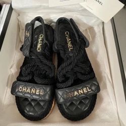 Chanel Black Rope and Quilted Leather Sandals Size 7.5 US 38 EU