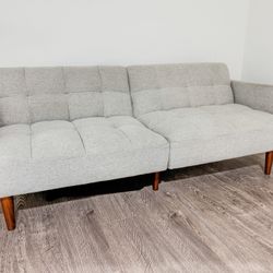 Modern Sleeper Sofa – Light Grey, Folds Flat for Guests