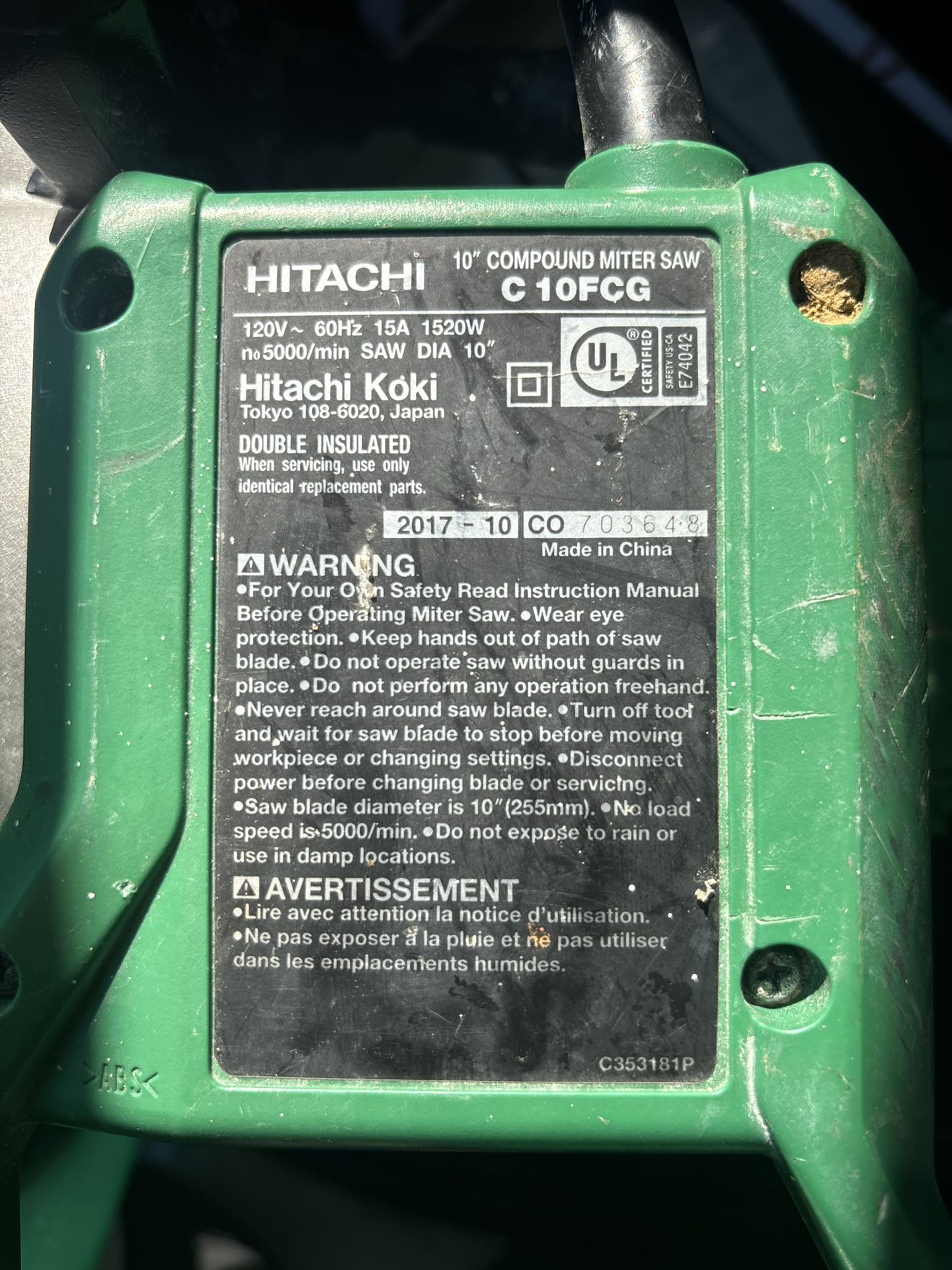 Hitachi C10FCG 10" compound miter saw