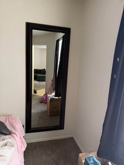 Full Length Wall Mirror with Dark Wood Frame