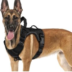 WINGOIN Black Tactical Dog Harness Vest for Large Medium Dogs No Pull Adjustable Reflective K9 Military Dog Service Harnesses with Easy Control Handle