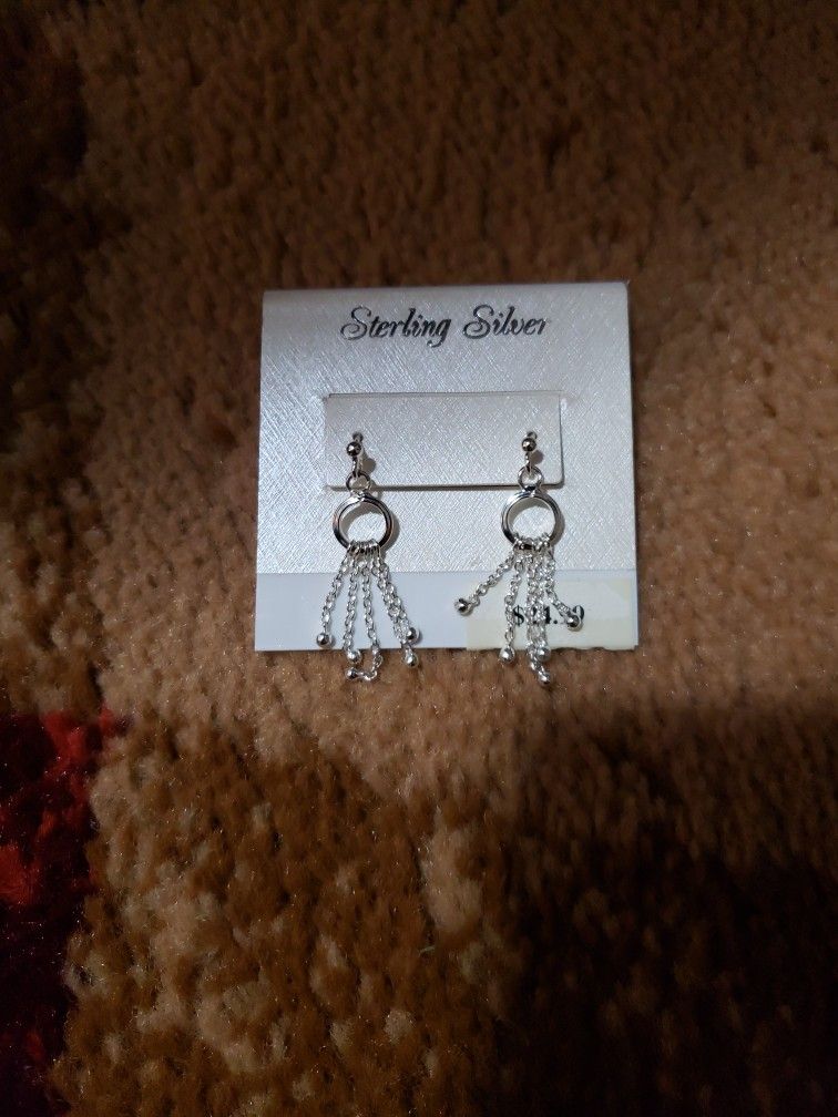 Macy's Sterling 925 Earrings Ring with Chain drops