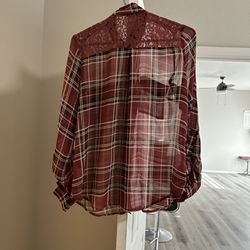 Color Pinkish Red Plaid Shirt ,over A White Or Black Tank Top Size,M Made In Indonesia 