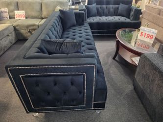 Brand new black velvet modern sofa + loveseat 2PCs set
