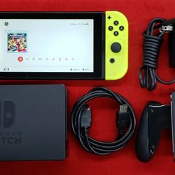 Nintendo Switch 32GB Video Game System with Left/Right Neon Yellow Joy-Con, Dock, AC Adapter, Grip, & HDMI Cable - Working 