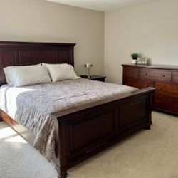 California King Bed + Double Dresser Bundle – Solid Wood – Cherry Finish