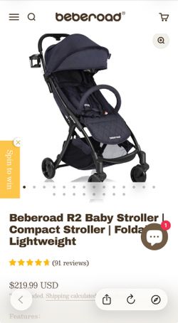 Beberoad R2 Ultra-Compact Travel Stroller w/ Rain Cover, Cup Holder & Travel Bag