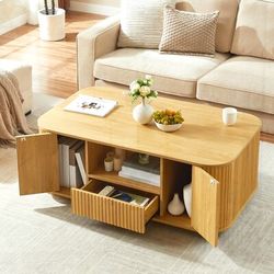 46.5-inch Oval Coffee Table with Storage - Natural