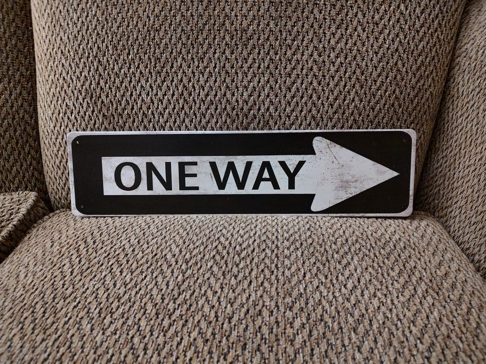 ONE WAY METAL SIGN.  16" X 4".  NEW.  PICKUP ONLY.