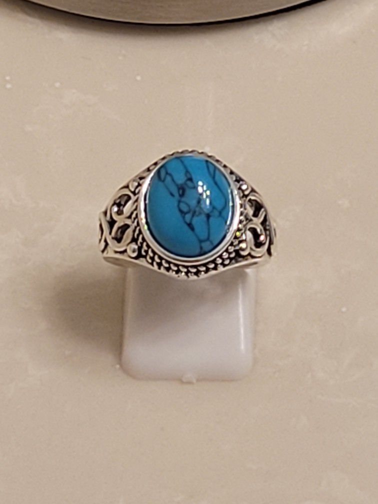 Silver and Turquoise Tribal Ring Size 7