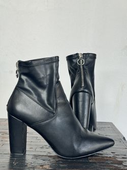Black Pointed-Toe Heeled Boots — Women’s Size 10