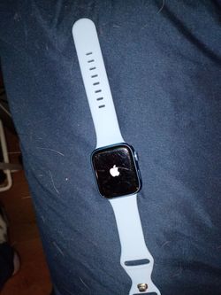 Apple Watch with Light Blue Sport Band 7 series gps and mobile phone