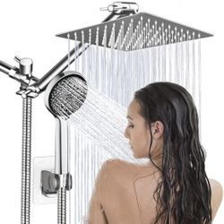 Shower Head, 8"Rain Shower Head with Handheld Spray Combo with 11" Angle Adjustable Extension Arm/Flow Regulator/Shower System, High Pressure Rainfall
