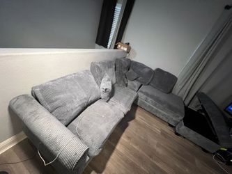 Large Gray Modular Sectional Couch w/ USB Charger & Storage Ottoman - Moving Sale