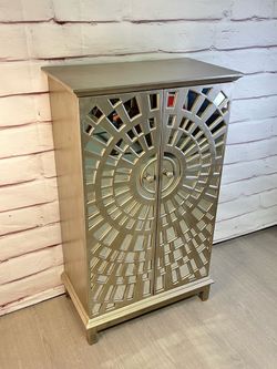 Modern Silver Mirrored Storage Cabinet