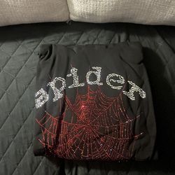 Sp5der Rhinestone Red Web Hoodie