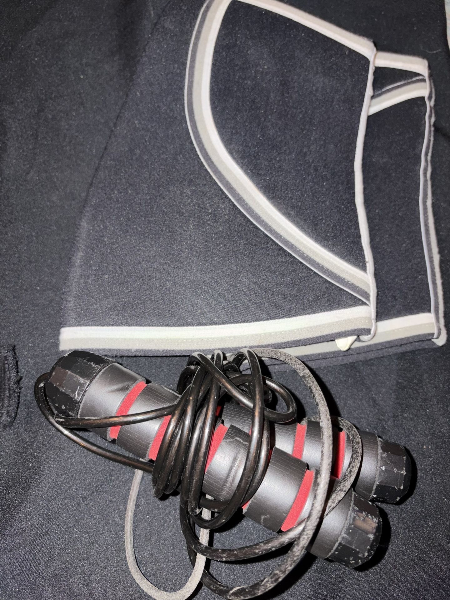 Weight Lifting Set Kettle Grip, Wrist Hooks, Belt, jump rope, knee braces, Push up wheel, Wrist Straps used LOTL