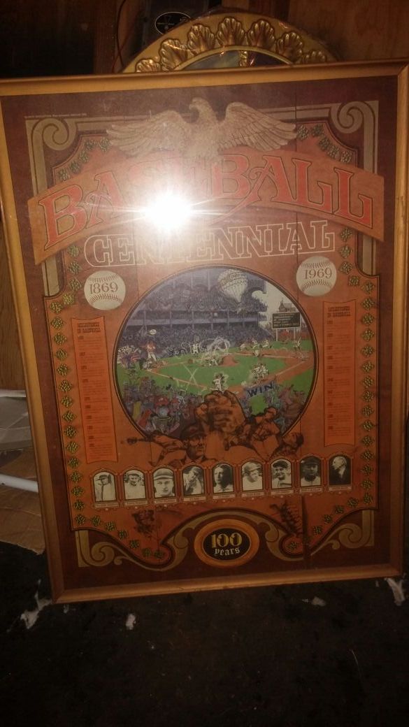 Vintage baseball centennial 100 years poster 1969 Dodgers,Yankees,Nets,Cubs.