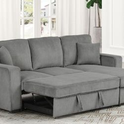 Brand New Grey Corduroy Sectional Sofa Storage Sleeper 