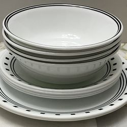 Lot of 10 Corelle Vitrelle Salad Luncheon 8.5” Bread 6.75” Plates 4 Bowl Black Designs