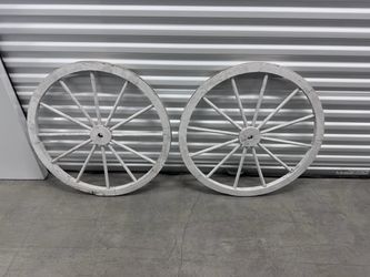 Pair of White Wooden Wagon Wheels