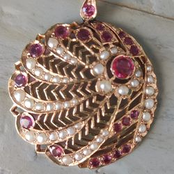 Stunning Pearl And Ruby Pendant 12k Solid 