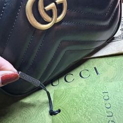 Gucci GG Marmont Crossbody Black With Gold Small Leather Shoulder Bag 