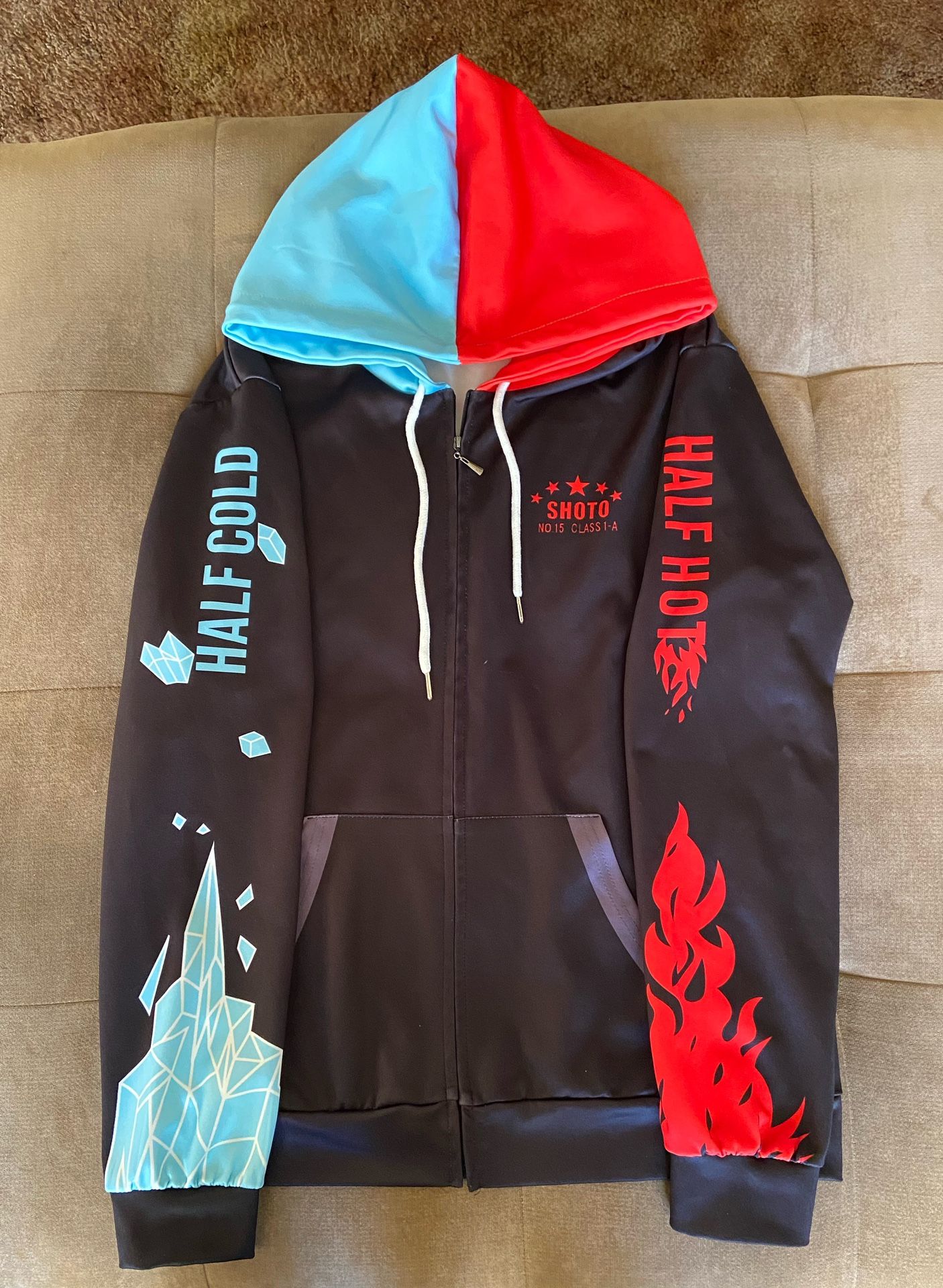 Todoroki Half Hot Half Cold Zippered Hoodie. My Hero Academia Anime Small
